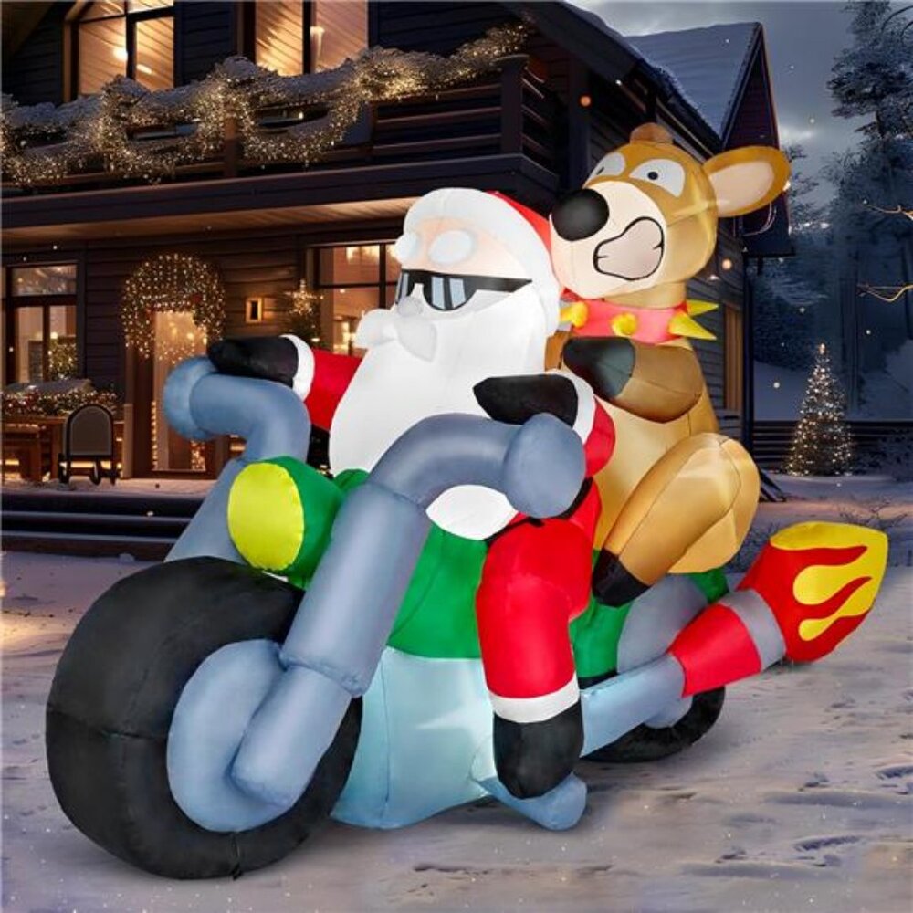 7 FT Long Christmas Inflatables Outdoor Decor Inflatable Santa Riding Motorcycle